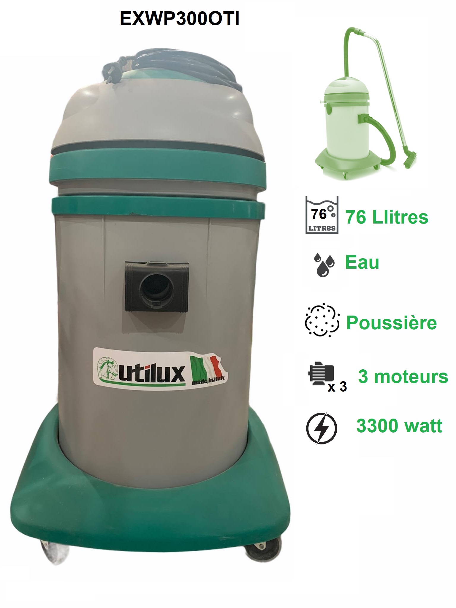 aspirateurs-filaires - aspirateur-eau-et-poussiere-3300-watt-3-moteurs - EXWP330OTI - outilux - Tinsal - Algérie